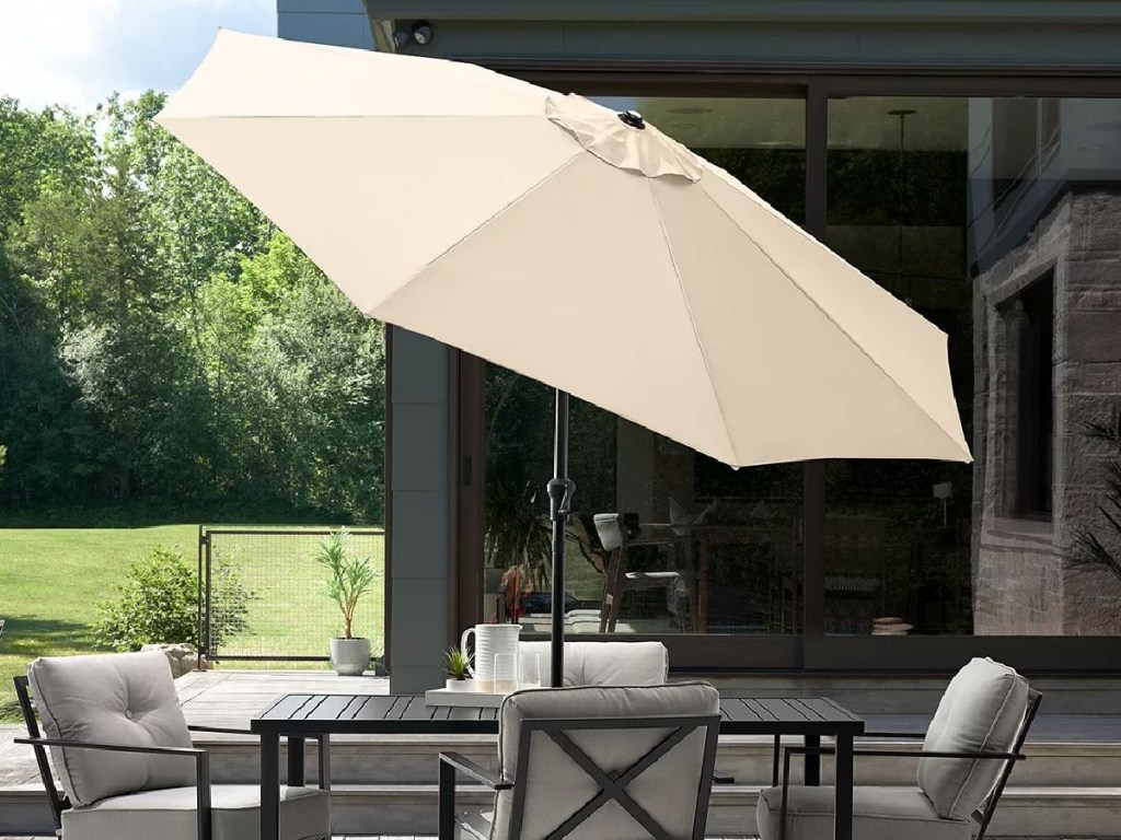 outdoor patio set with umbrella for shade