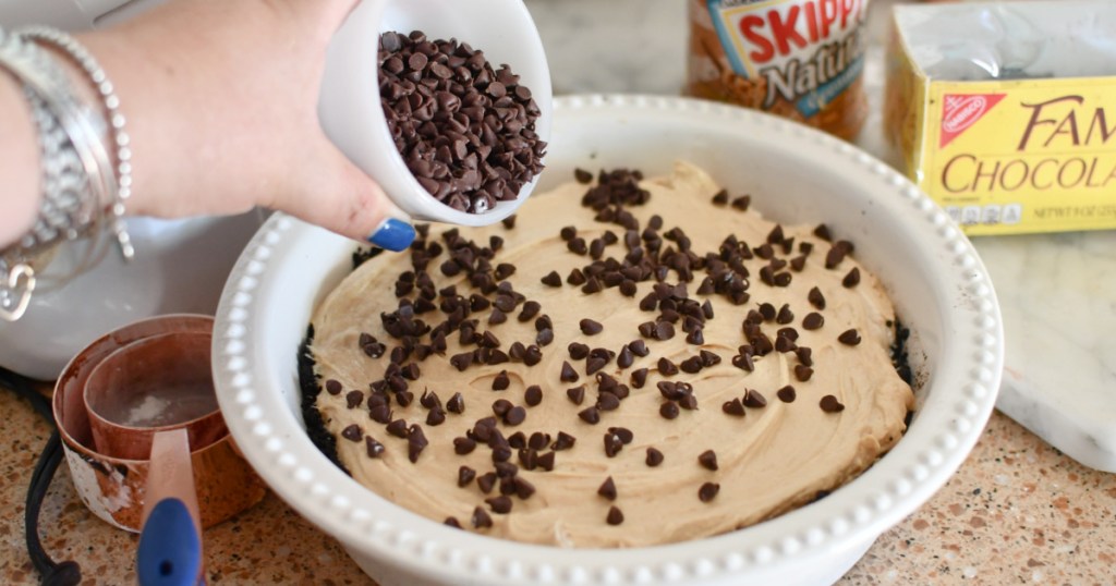 topping peanut butter pie with chocolate chips