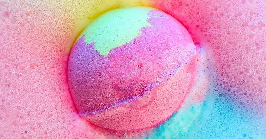 colorful bath bomb fizzing in water