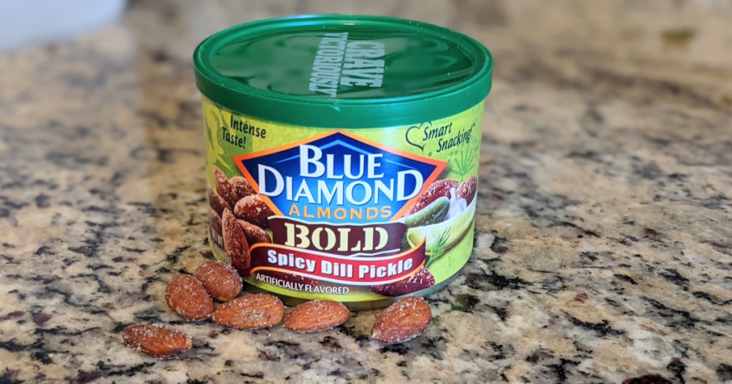 Blue diamond almonds in the Spicy Pickle flavor