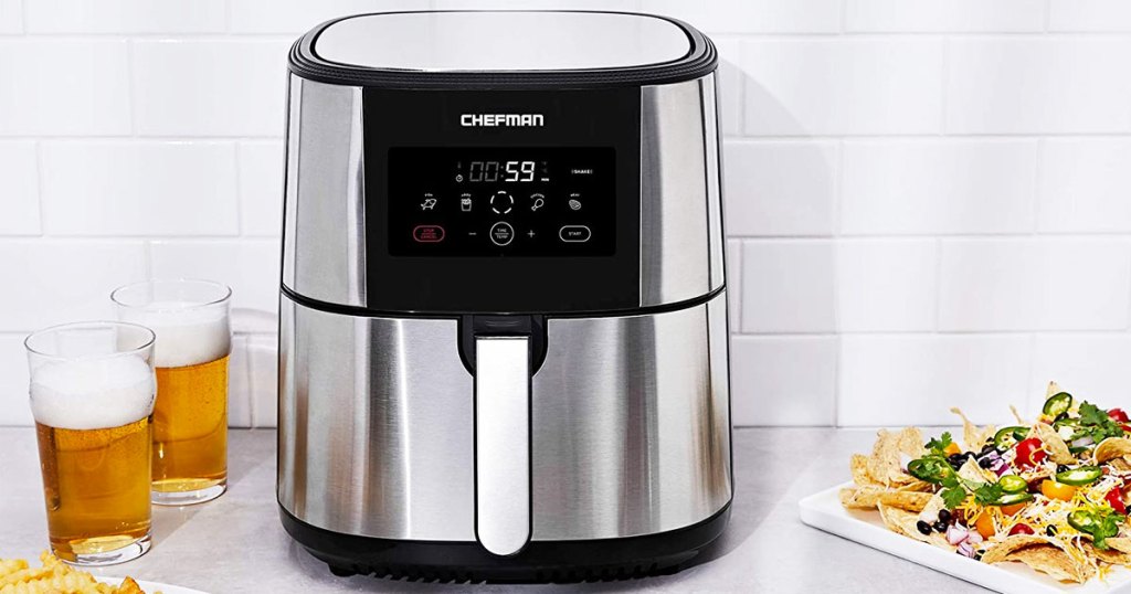 stainless steel air fryer on kitchen counter