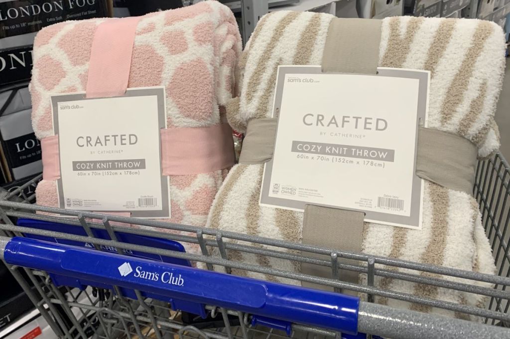 Sam's Club cart with blankets in it