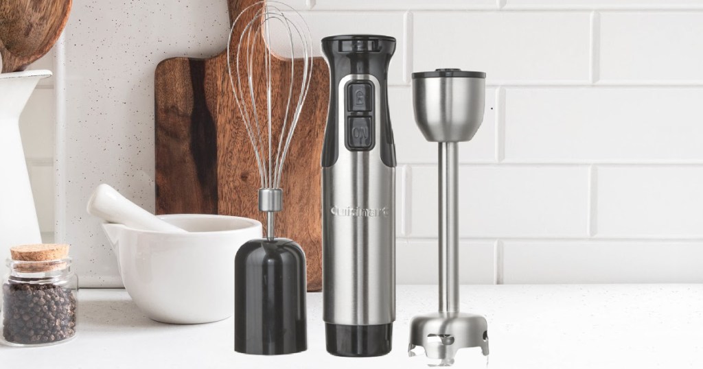 hand blender and parts on kitchen counter