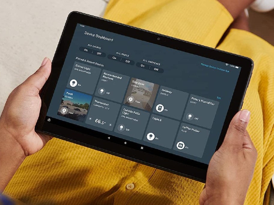 woman holding tablet