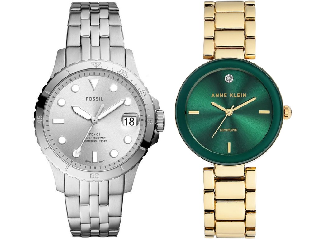 Fossil Women's Stainless Steel Dive-Inspired Casual Quartz Watch and Anne Klein Women's Diamond-Accented Bracelet Watch