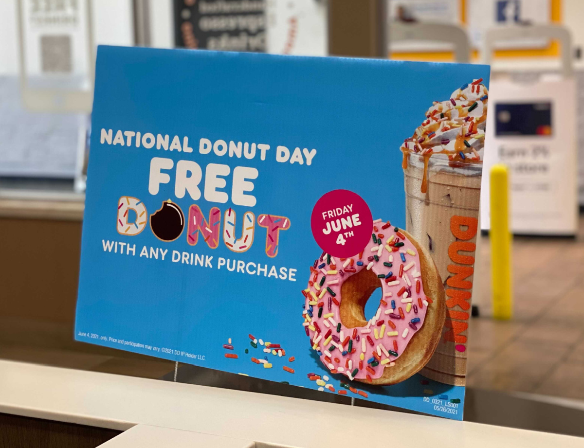 FREE Dunkin’ Donut w/ Any Beverage Purchase on June 4th way to get out