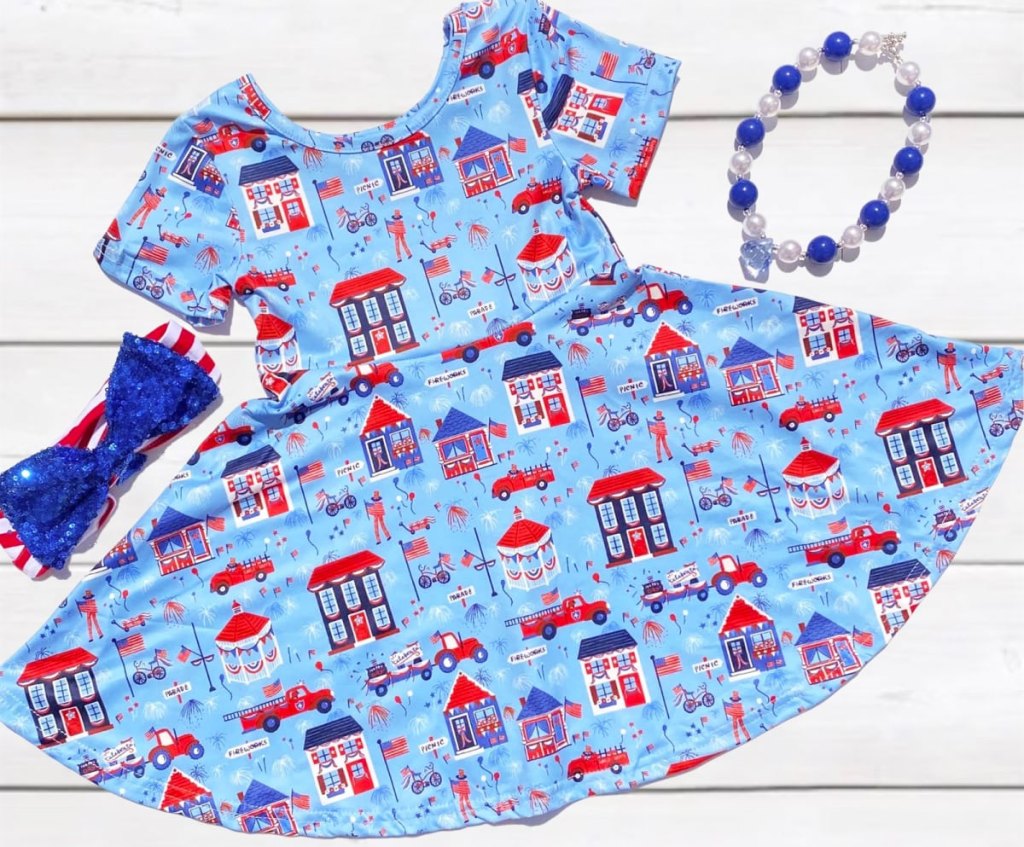 blue girls patriotic print dress