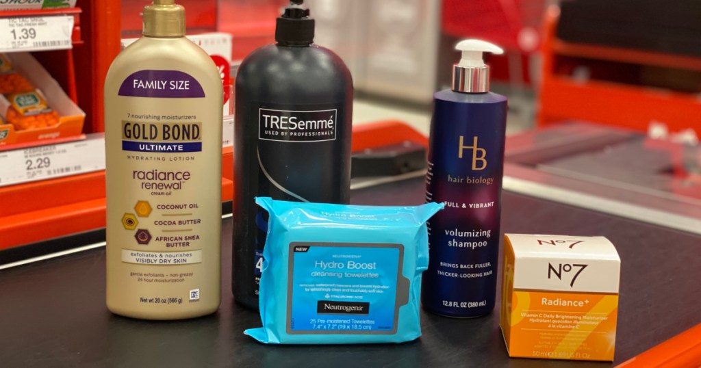 personal care products on checkout lane 