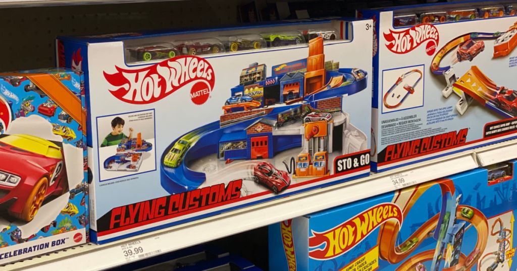 toy car track on shelf