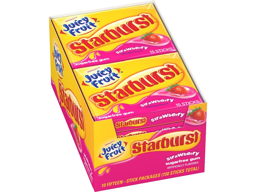 Juicy Fruit Strawberry Starburst 15-Count Chewing Gum 10-Pack