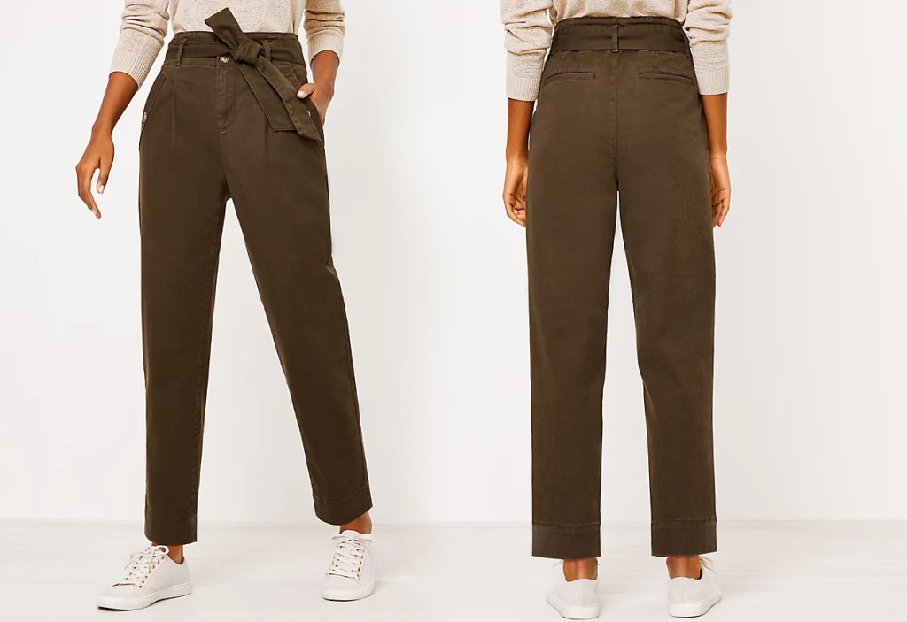 front and back view of a woman wearing pants