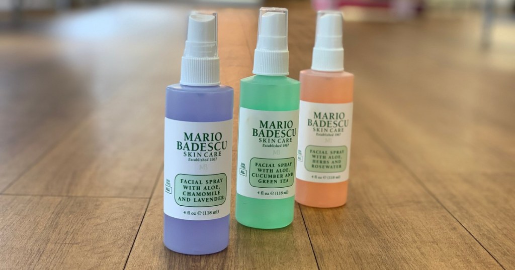 three bottles of different scented facial spray