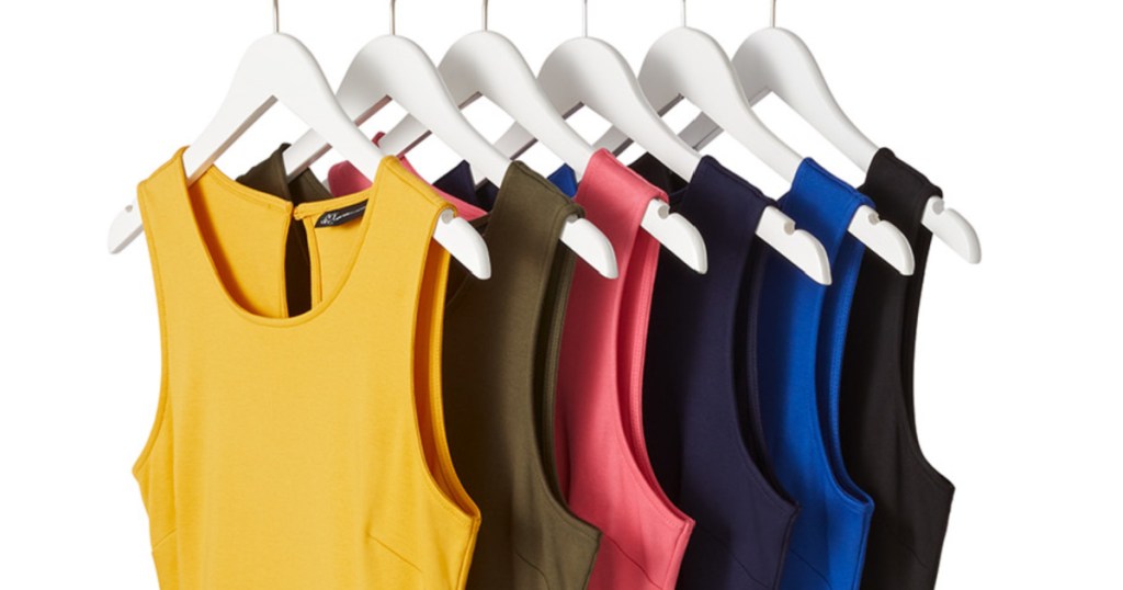 new york & company colorful city knit dresses on hangers
