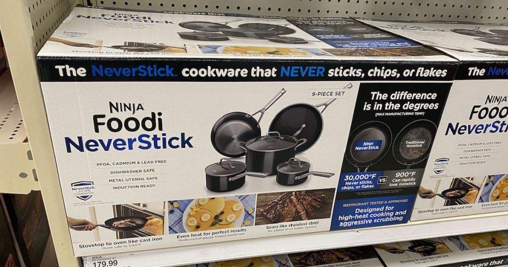stainless steel cookware on shelf 