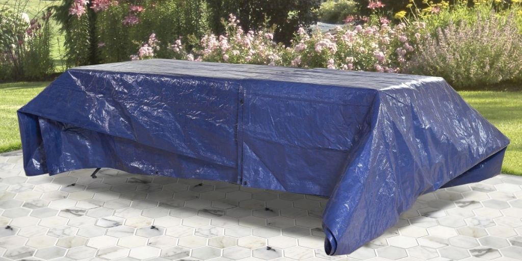table with tarps on it