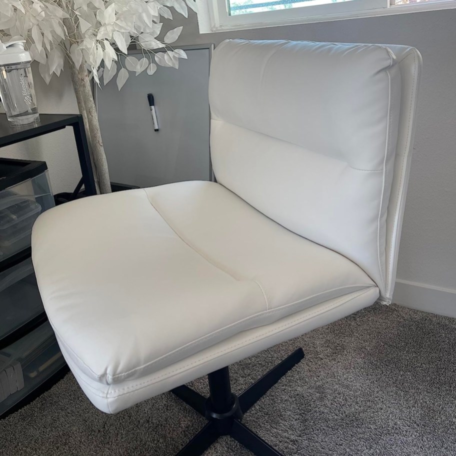 white armless desk chair