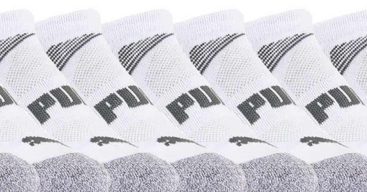 white and gray puma socks