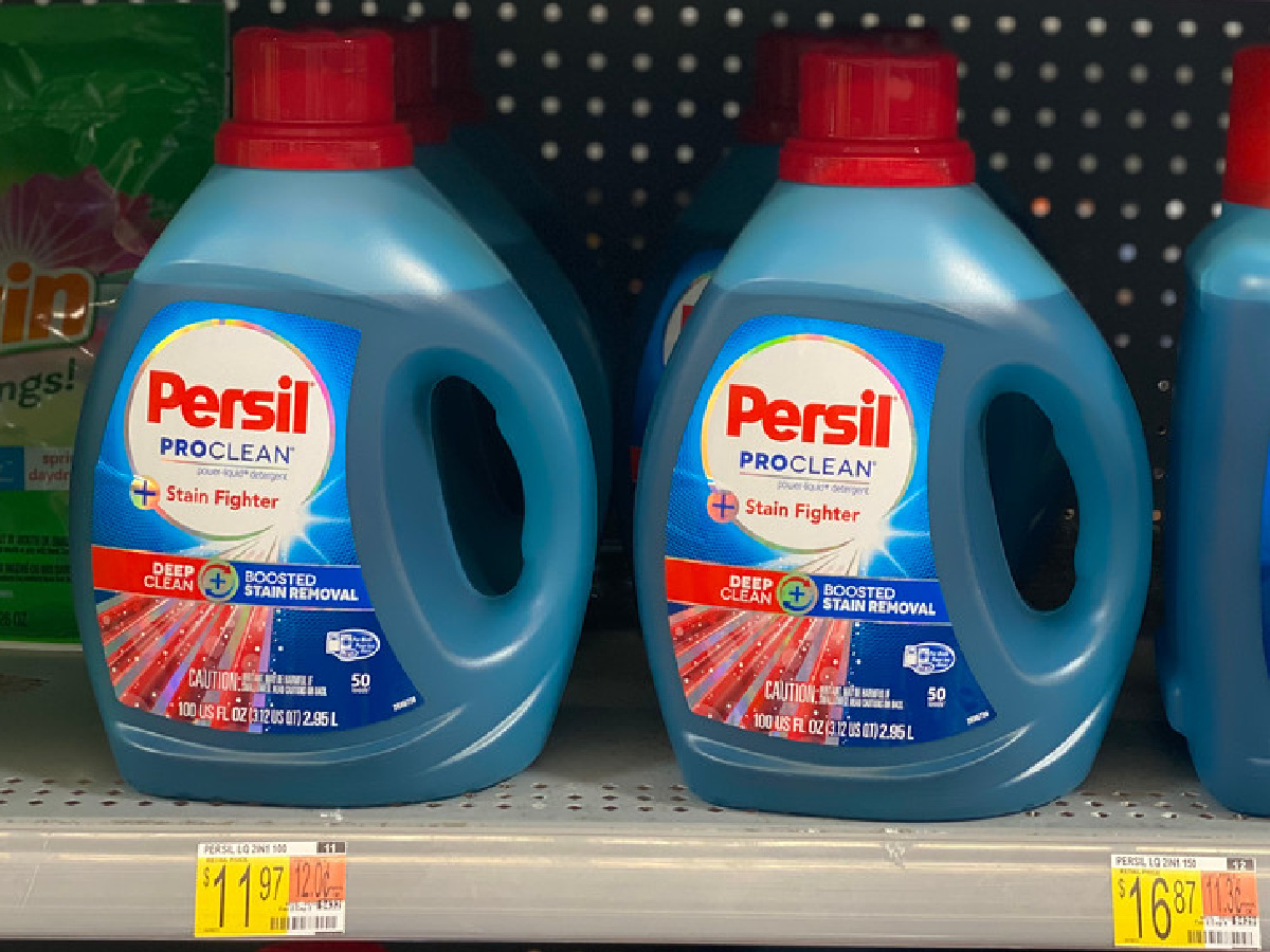 bottles of persil laundry detergent on a store shelf