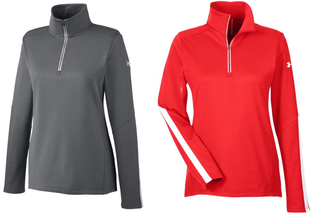 Two colors of an athletic pullover for women - gray and red