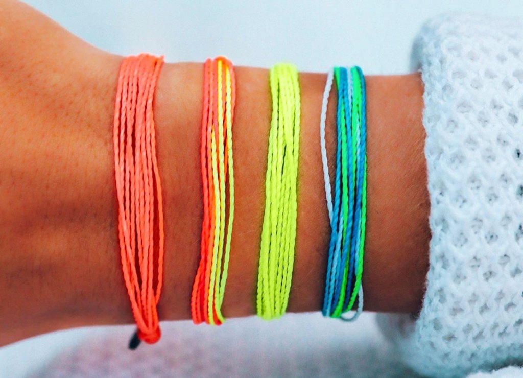 neon bracelets on wrist