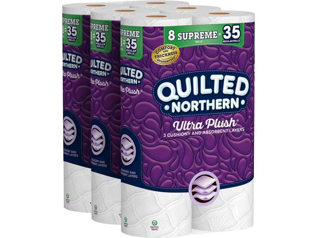 three packs of toilet paper