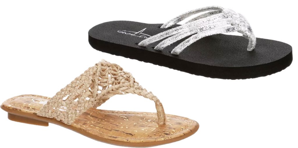 two pairs of girls flip flop sandals