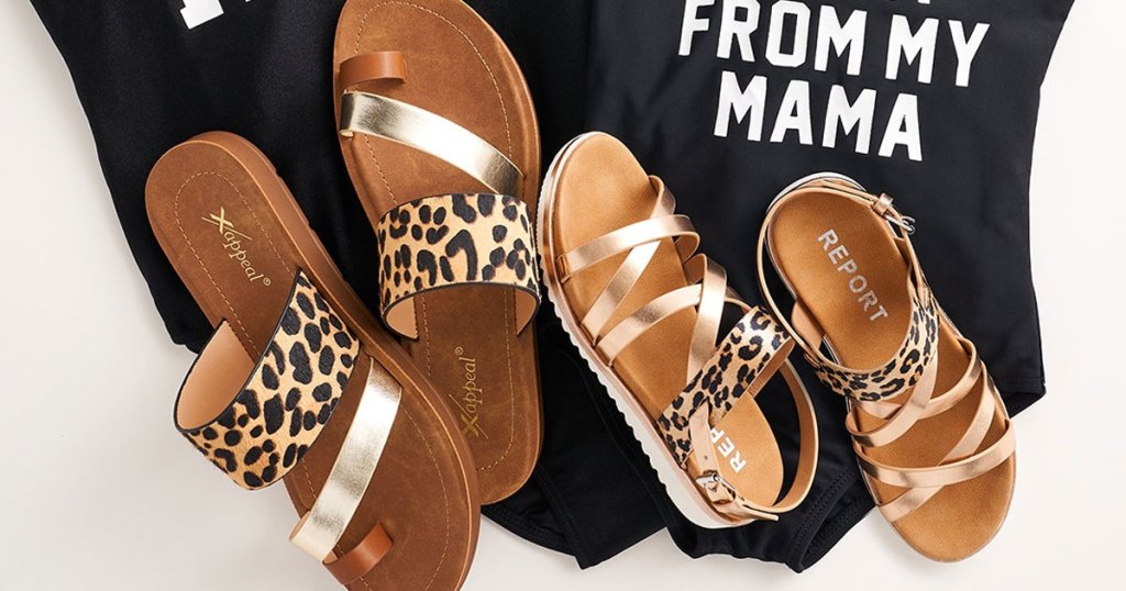 two pairs of leopard print sandals