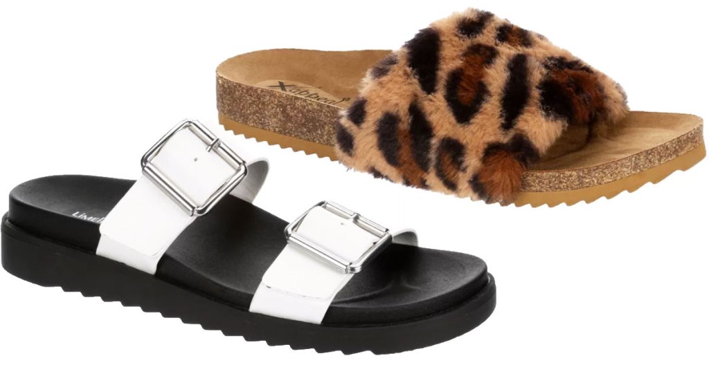 two pairs of women's slide sandals