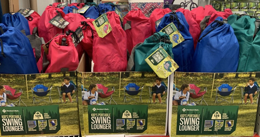 kids swinging chairs in store at sam's club