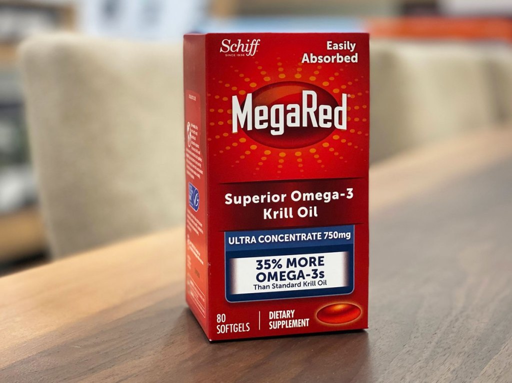 box of megared fish oil supplement on table