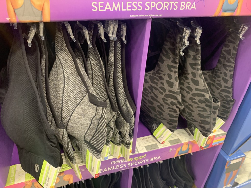 sports bras on display in-store