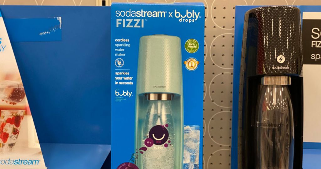 blue soda system on shelf