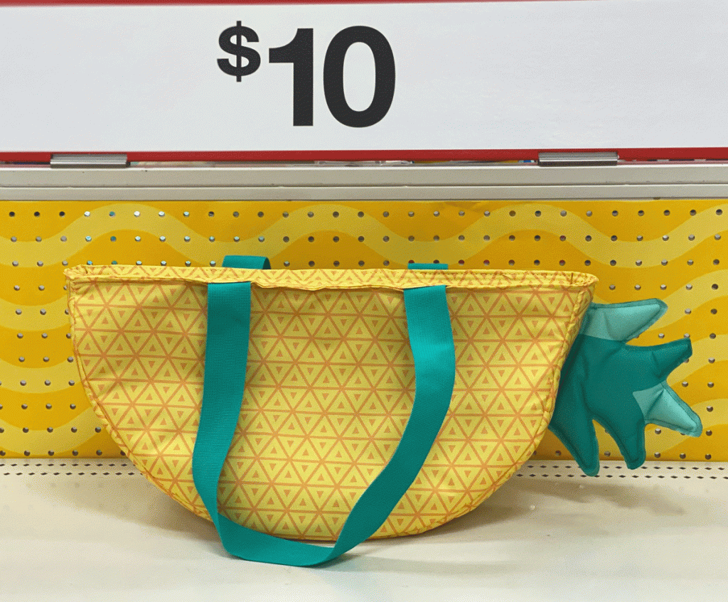 pineapple shaped cooler in front of $10 sign