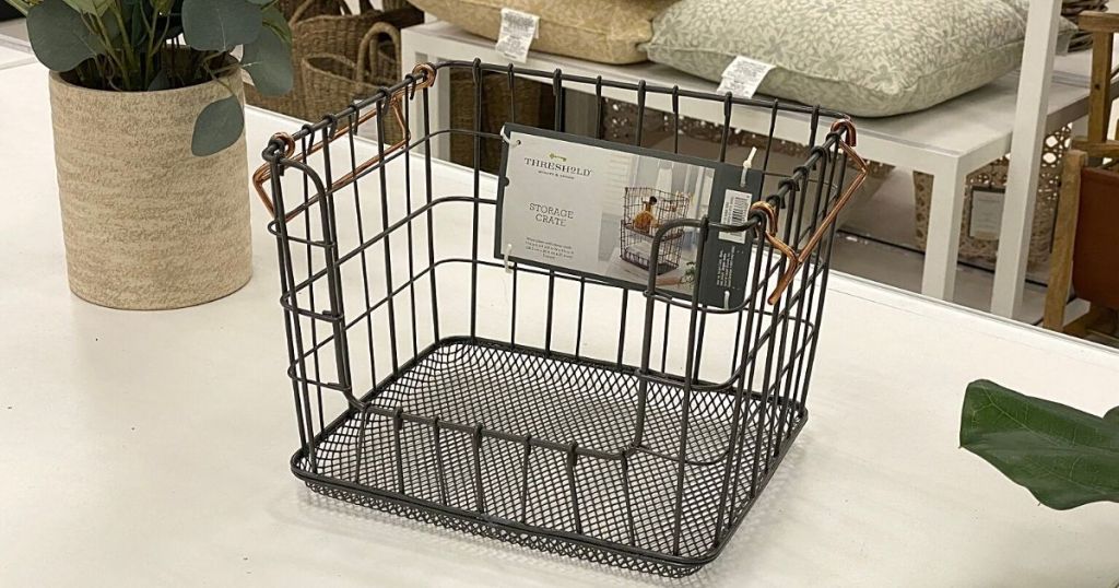 Threshold wire stackable basket on display in store