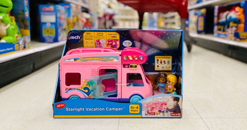 pink toy car in aisle 