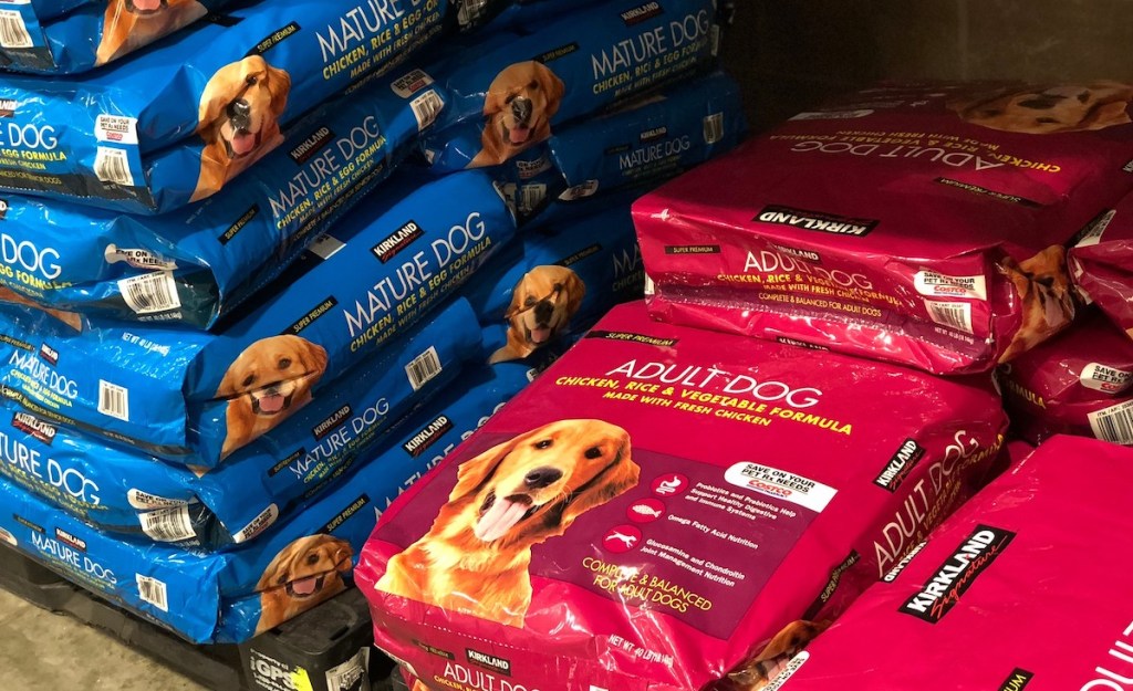 stacks of dog food in store - what to buy costco