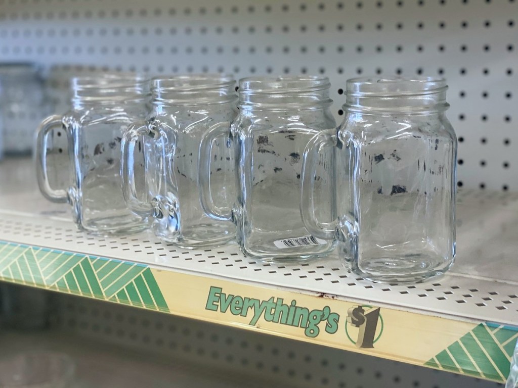 glass jar mugs at Dollar Tree