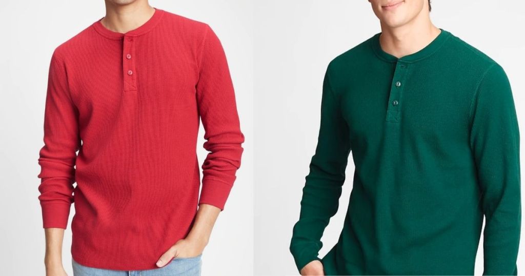 men wearing red and green henleys