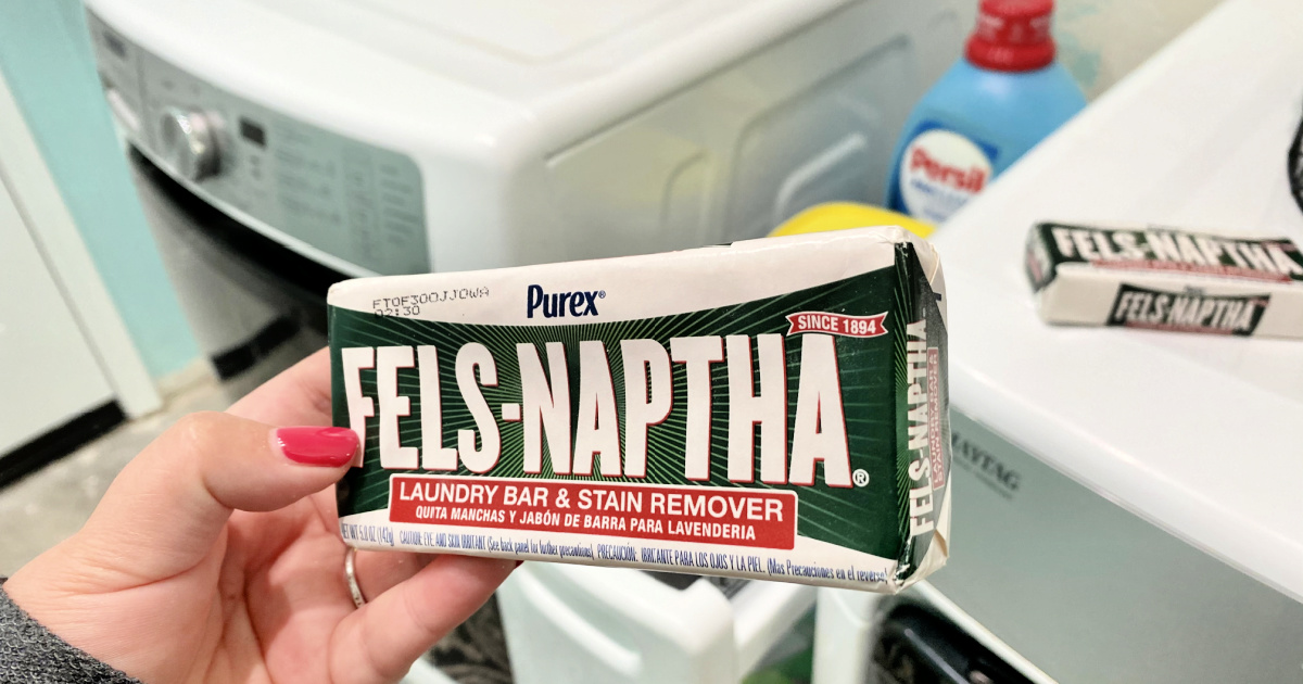 holding a bar of fels naptha