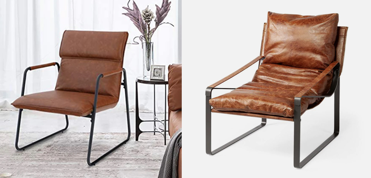 brown leather and metal chair