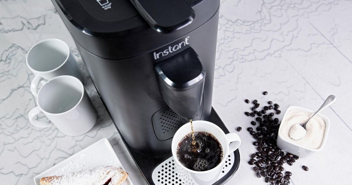 black Instant Pod espresso and coffee maker on counter