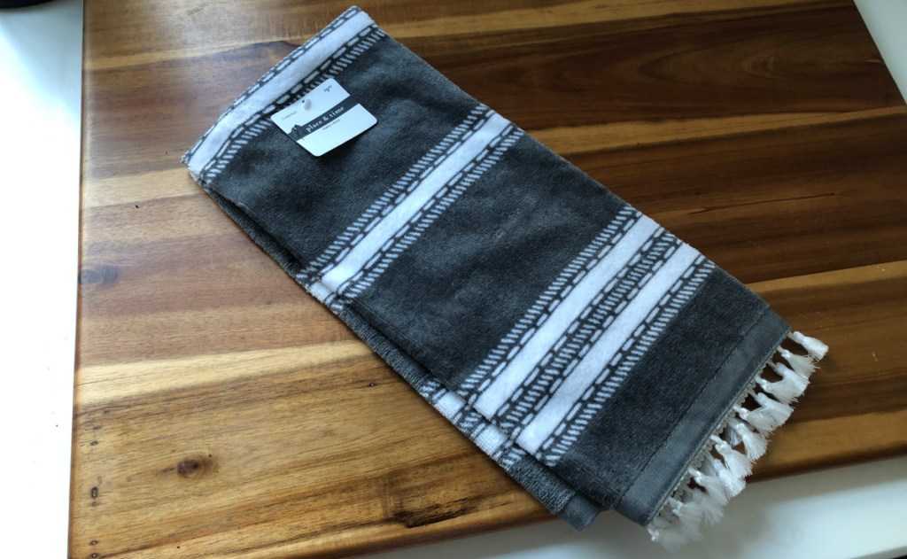 grey and white striped towel