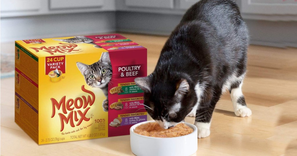 meow mix w: cat eating