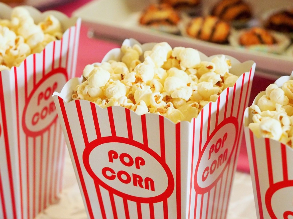 popcorn in movie-style buckets