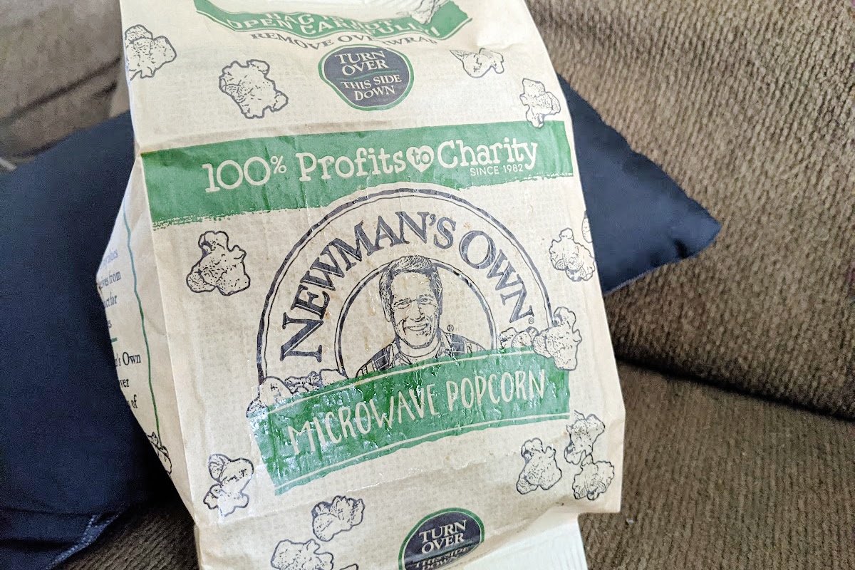 bag of Newman's Own popcorn