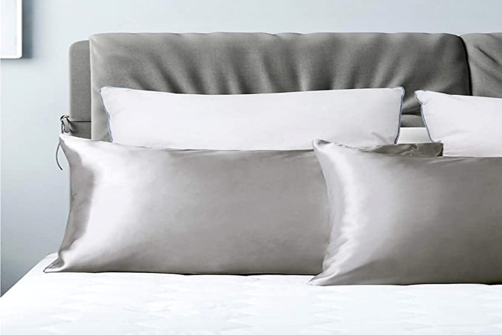 satin pillow cases on bed