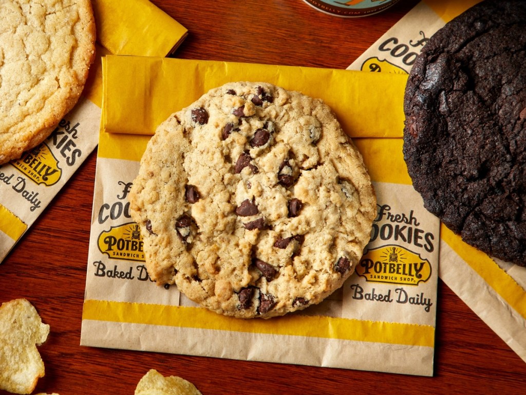 chocolate chip cookie with Potbelly wrapper