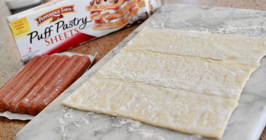 puff pastry sheet and hot dogs