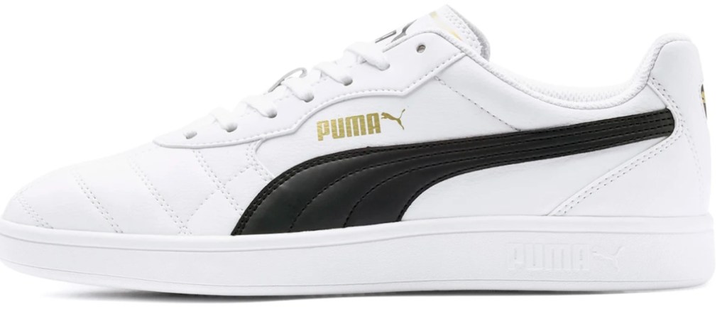 white puma sneakers and black stripe sneakers