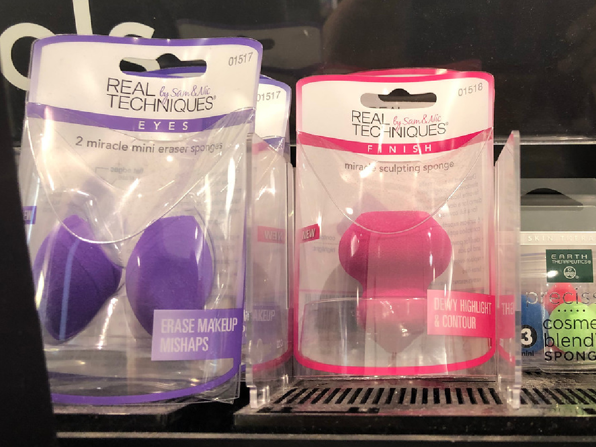 packages of face sponges on store shelf